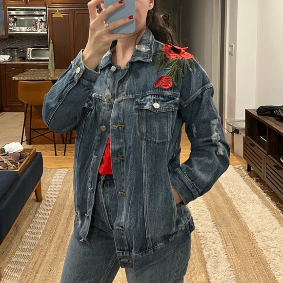 Rose Embroidered Denim Jacket - Picture 3 of 5